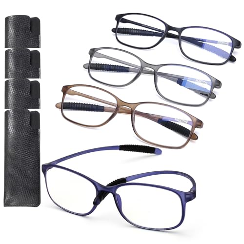 AQWANO 4 Pack Flexible Computer Reading Glasses Men Women Blue Light Blocking, Lightweight TR90 Frame Readers Glasses Anti Glare, 1.5 - Image 1