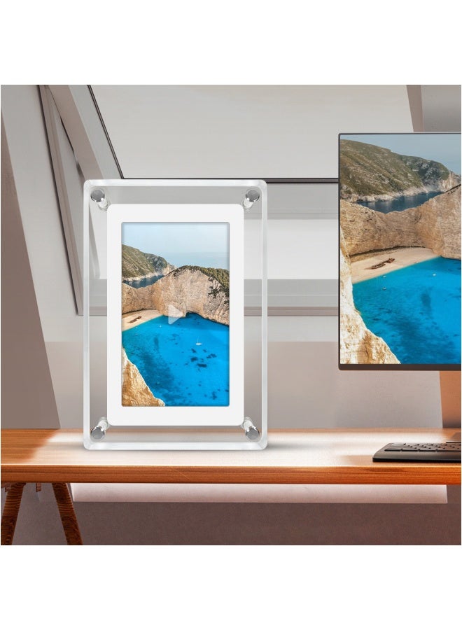 HOMIR 5 inch digital photo frame with video playback, built-in multimedia speakers, acrylic video photo frame, 4GB memory, built-in 1200mAh battery, can be perfect for home decoration and heartfelt gifts - Image 1