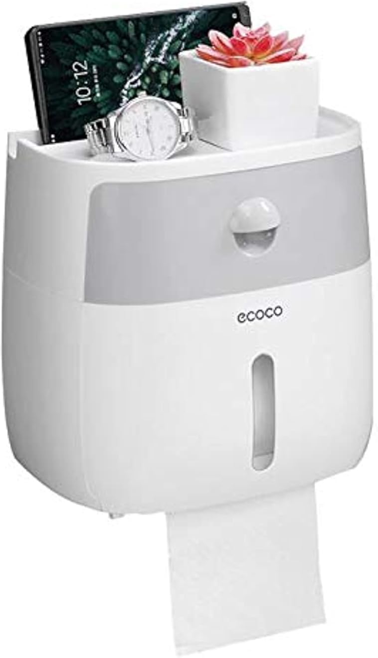 Waterproof toilet paper holder, wall mounted self adhesive tissue holder box, compatible with roll paper/kitchen paper/tissue for bathroom, bedroom, study room and kitchen133681