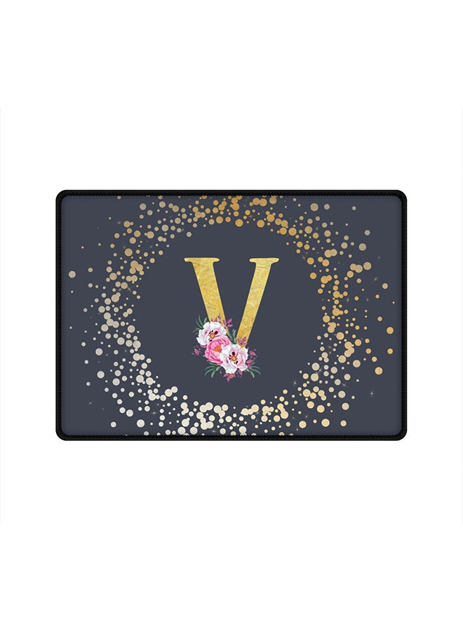 Stylizedd Designer Gaming Mouse Pad  Anti-Skid Mousepad Large Keyboard Mouse Pad Desk Mat Custom Monogram Initial Letter Floral Pattern Alphabet - V  (Grey) - Image 1