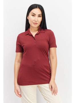 Greg Norman Women Spread Collar Short Sleeve Plain Polo Shirt, Maroon  - Image 1