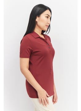 Greg Norman Women Spread Collar Short Sleeve Plain Polo Shirt, Maroon  - Image 3