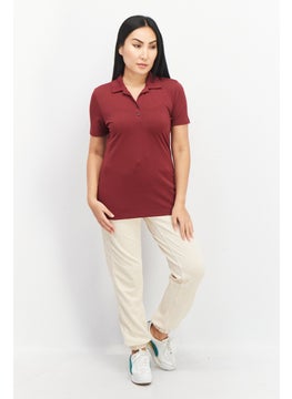Greg Norman Women Spread Collar Short Sleeve Plain Polo Shirt, Maroon  - Image 2