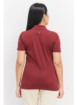 Greg Norman Women Spread Collar Short Sleeve Plain Polo Shirt, Maroon  - Image 4