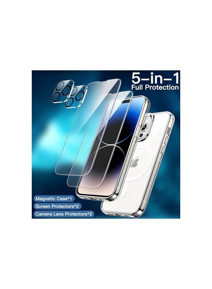 JETech 5 in 1 Magnetic Case for iPhone 14 Pro Max 6.7-Inch with 2-Pack Tempered Glass Screen Protector and Camera Lens Protector, Compatible with MagSafe, Shockproof Phone Cover (Clear) - Image 2