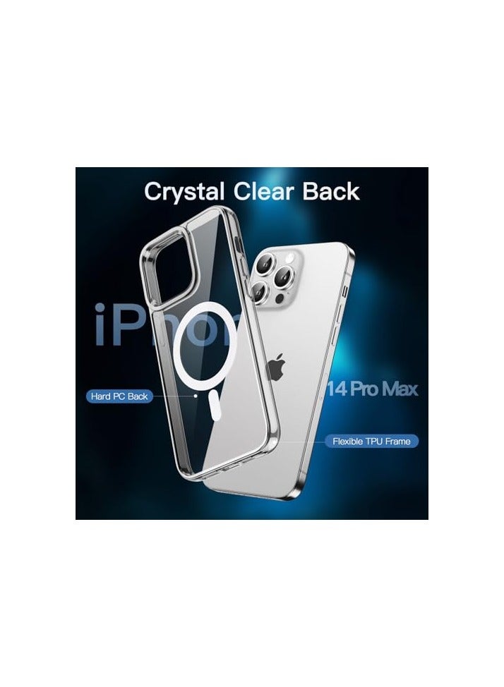 JETech 5 in 1 Magnetic Case for iPhone 14 Pro Max 6.7-Inch with 2-Pack Tempered Glass Screen Protector and Camera Lens Protector, Compatible with MagSafe, Shockproof Phone Cover (Clear) - Image 4