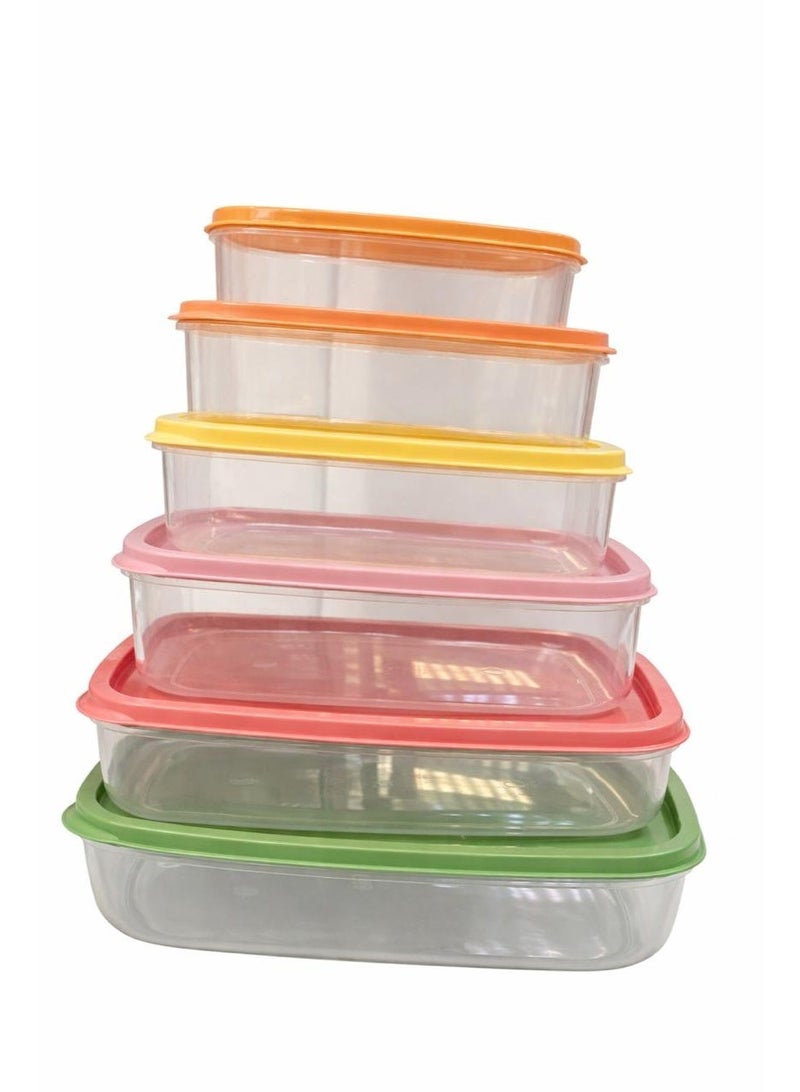 Bee home 6-Piece Turkish Airtight Plastic Rectangular Food Storage Container Set – Transparent Kitchen Storage Boxes (300ml, 500ml, 800ml, 1200ml, 1900ml & 2900ml) Leakproof & BPA-Free - Image 1