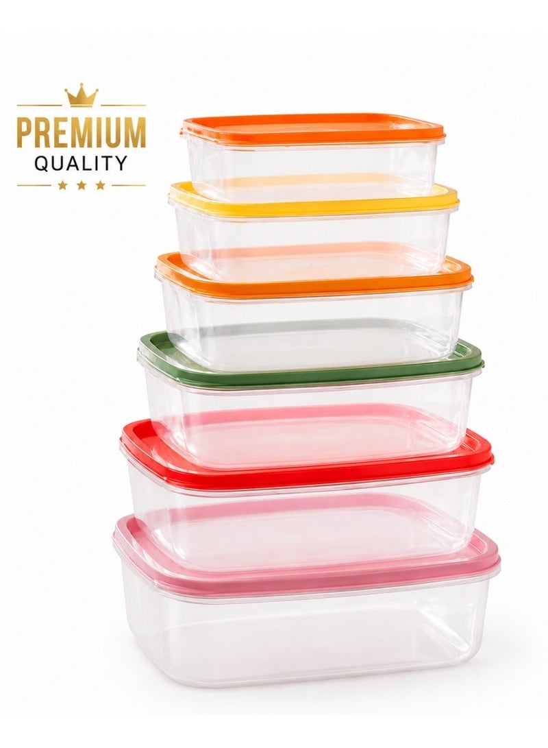 Bee home 6-Piece Turkish Airtight Plastic Rectangular Food Storage Container Set – Transparent Kitchen Storage Boxes (300ml, 500ml, 800ml, 1200ml, 1900ml & 2900ml) Leakproof & BPA-Free - Image 1