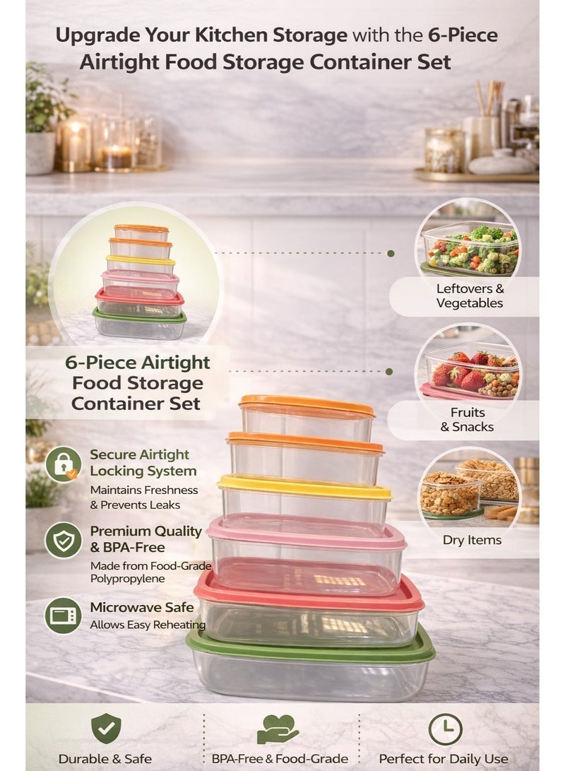 Bee home 6-Piece Turkish Airtight Plastic Rectangular Food Storage Container Set – Transparent Kitchen Storage Boxes (300ml, 500ml, 800ml, 1200ml, 1900ml & 2900ml) Leakproof & BPA-Free - Image 3
