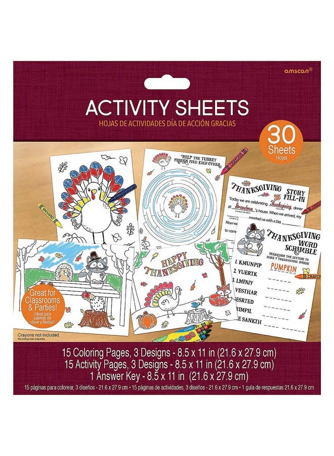 Amscan Thanksgiving Activity Paper Sheets Set - 8.5" x 11" (31-Piece) | Engaging Holiday Entertainment for Children's Parties & Events