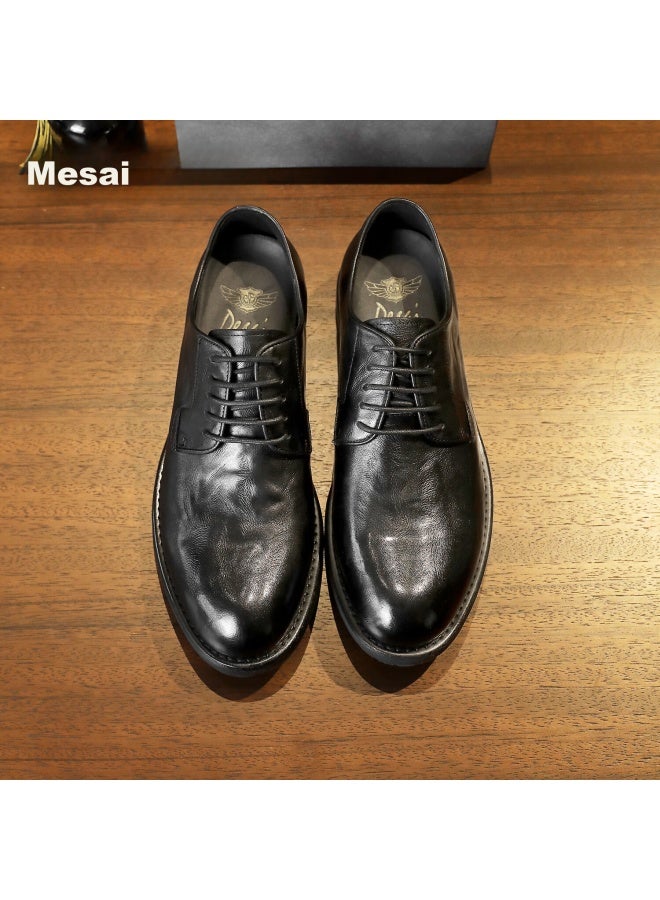 Desai Business Retro Casual Leather Shoes For Men, British Style Breathable Derby Shoes, Commuter Formal Men's Shoes, Black, Size 43