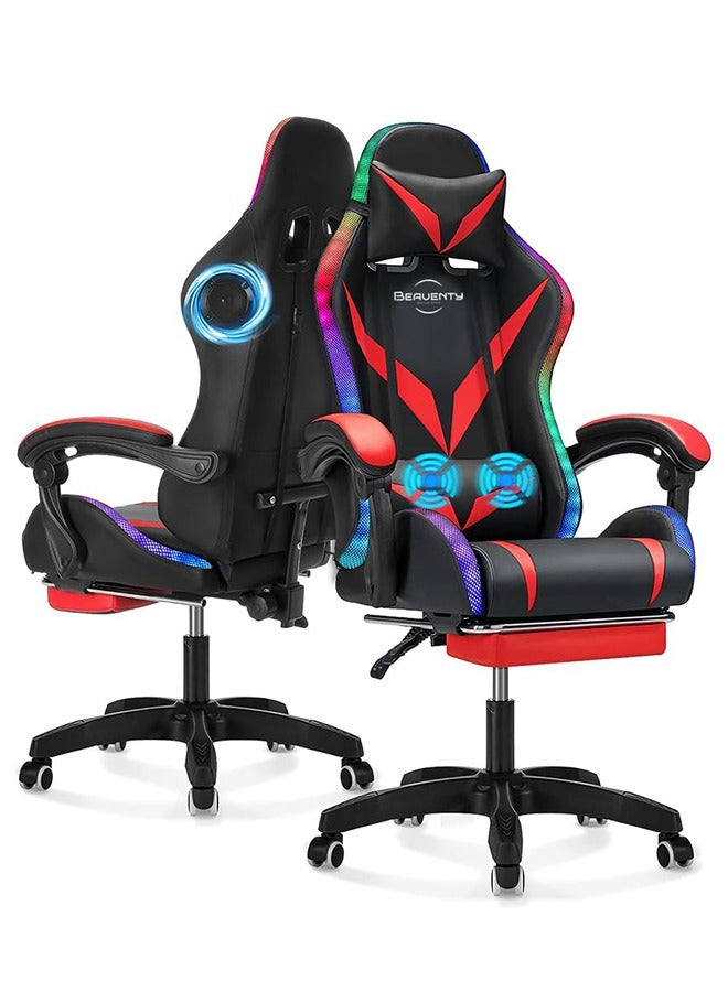 NIBEMINENT Gaming Chair with Bluetooth Speakers and RGB LED Lights, Ergonomic Massage Video Game Chair, Computer Chair with Footrest, High Back Desk Chair with Lumbar Support - Image 1