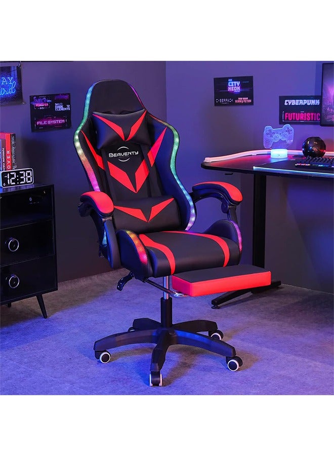 NIBEMINENT Gaming Chair with Bluetooth Speakers and RGB LED Lights, Ergonomic Massage Video Game Chair, Computer Chair with Footrest, High Back Desk Chair with Lumbar Support - Image 2