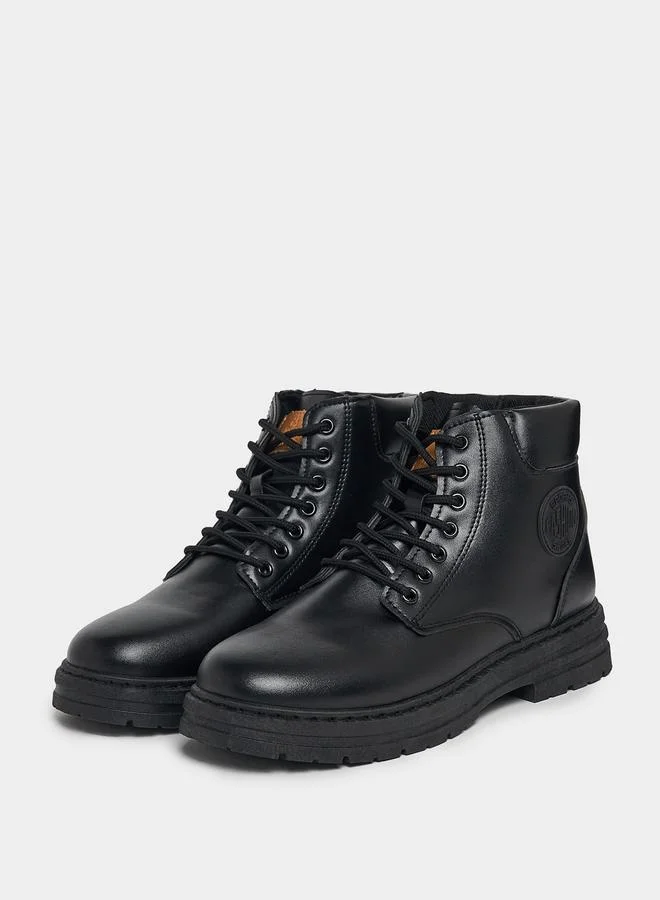 Styli Classic Round Toe Lace Up Ankle Boots