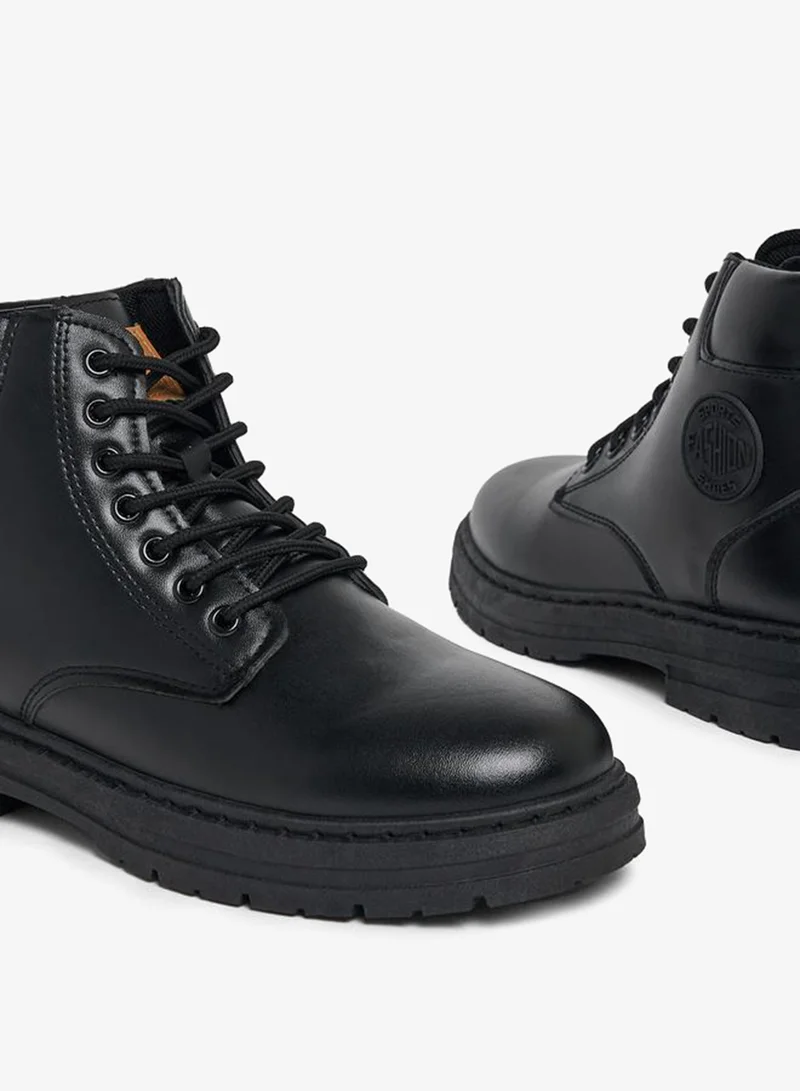 Styli Black Classic Round Toe Lace Up Ankle Boots for Men | Best Price UAE