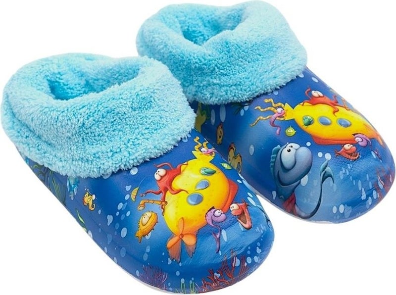 Liger Furry Inside Eva Outside Kids Home Nursery School Street Slippers Blue - Yellow  - Image 1