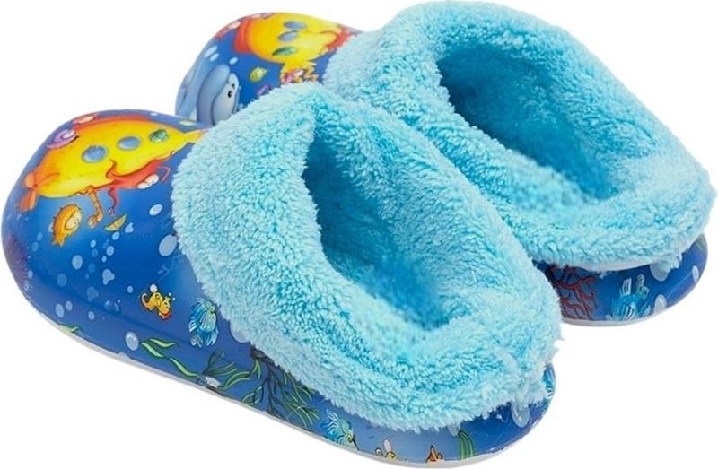 Liger Furry Inside Eva Outside Kids Home Nursery School Street Slippers Blue - Yellow  - Image 3