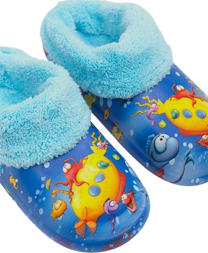 Liger Furry Inside Eva Outside Kids Home Nursery School Street Slippers Blue - Yellow  - Image 5
