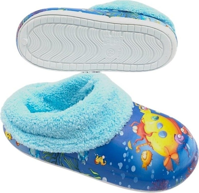Liger Furry Inside Eva Outside Kids Home Nursery School Street Slippers Blue - Yellow  - Image 4