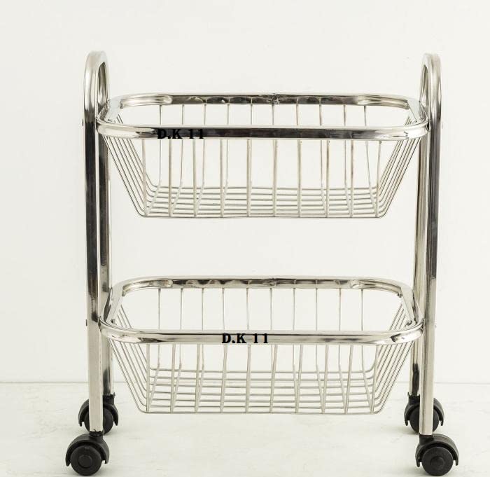 D.k 11® Stainless Steel 2 Tier Vegetable and Fruit Trolley Rack, Kitchen Trolley with Wheels Stand Fruit Basket, Vegetable Storage Rack, Kitchen Stand, Sabji Stand, 2 Layer Storage Rack - Image 2