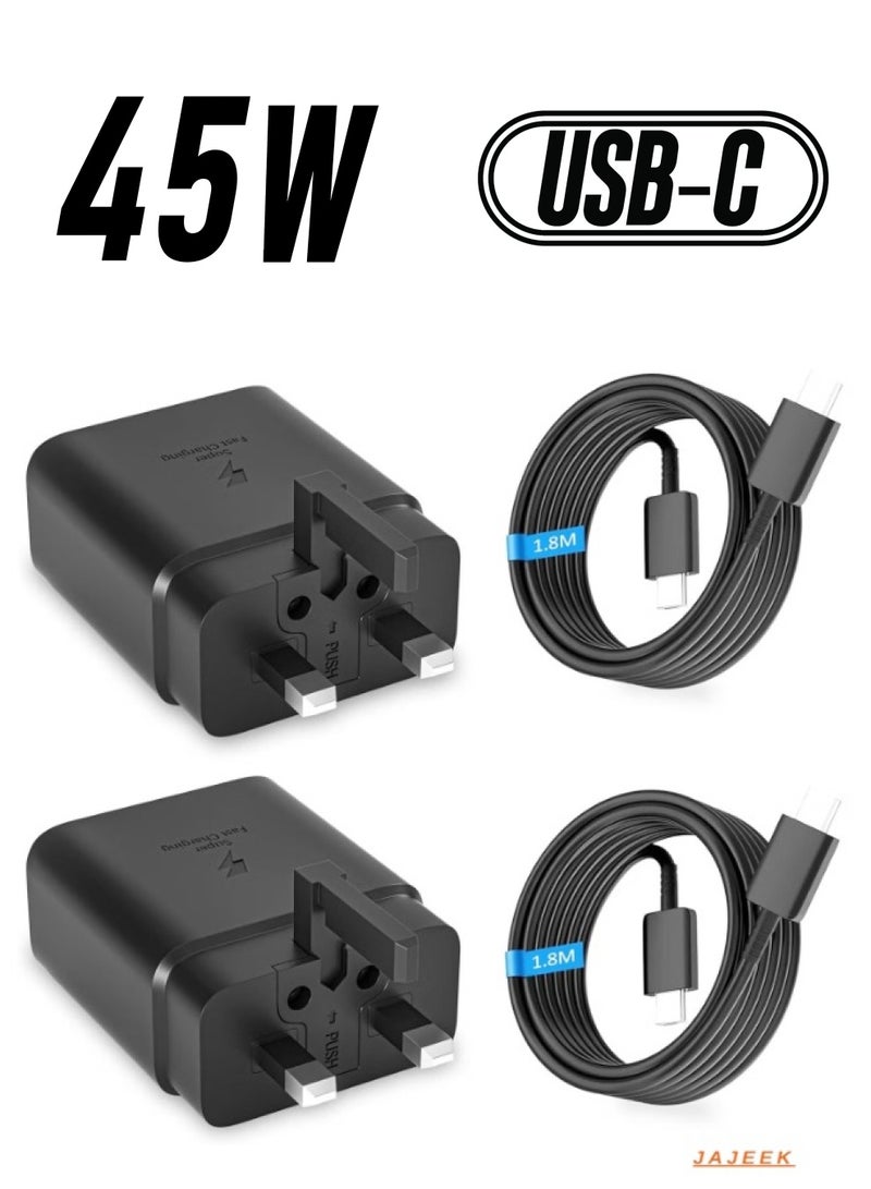 JAJEEK 2 Pack 45W USB C Super Fast Charger for Samsung, Power Adapter for Samsung Galaxy S23 Ultra S23+ S23 S22 Ultra S21+ A53 A54, Z Fold 4/Z Flip 4, Galaxy Tab S8/S7, TYPE C Plug with 1.8M Cable - Image 1