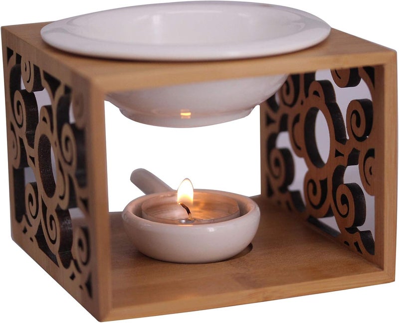 Singeek Ceramic Essential Oil Burner Diffuser,Hollowing Floral Tea Light Holder Aromatherapy Oil Warmer, Holiday Home Decoration Valentine (Auspicious Cloud) - Image 2
