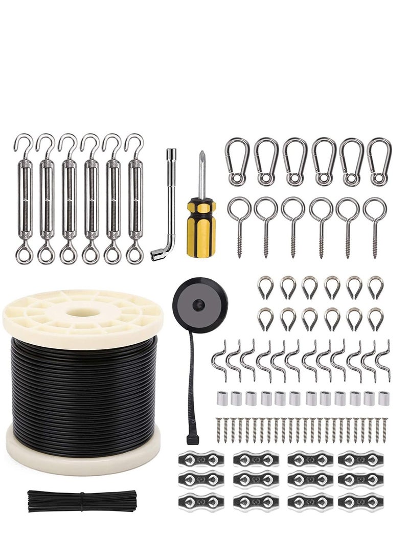 Zikra String Light Hanging Kit with 250 Ft Nylon Coated Stainless Steel 304 Wire Rope String Light Cable with Turnbuckles and Hooks for Patio Outdoor and Backyard Lighting Accessories - Image 1