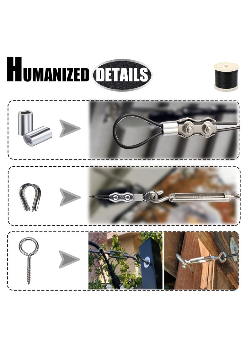 Zikra String Light Hanging Kit with 250 Ft Nylon Coated Stainless Steel 304 Wire Rope String Light Cable with Turnbuckles and Hooks for Patio Outdoor and Backyard Lighting Accessories - Image 2