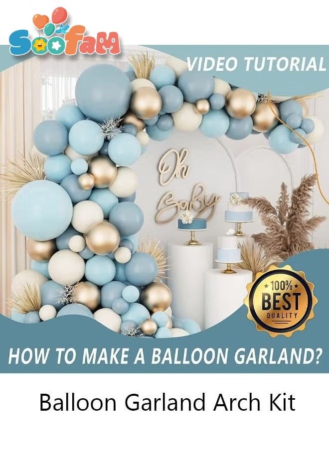 Soofam 134 PCS Blue Balloon Garland Arch Kit，Metallic White Blue Latex Balloons Set For  Wedding ,Baby Birthday Party ,Background Decorations ,School Opening Ceremony Decorations  - Image 2