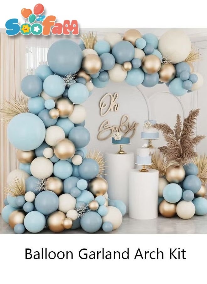 Soofam 134 PCS Blue Balloon Garland Arch Kit，Metallic White Blue Latex Balloons Set For  Wedding ,Baby Birthday Party ,Background Decorations ,School Opening Ceremony Decorations  - Image 1
