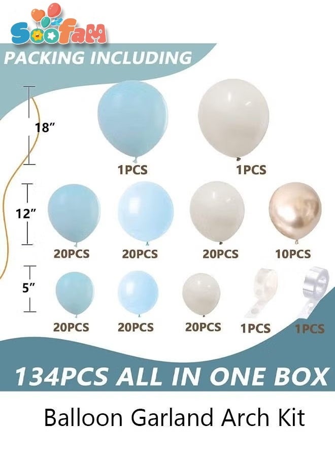 Soofam 134 PCS Blue Balloon Garland Arch Kit，Metallic White Blue Latex Balloons Set For  Wedding ,Baby Birthday Party ,Background Decorations ,School Opening Ceremony Decorations  - Image 4