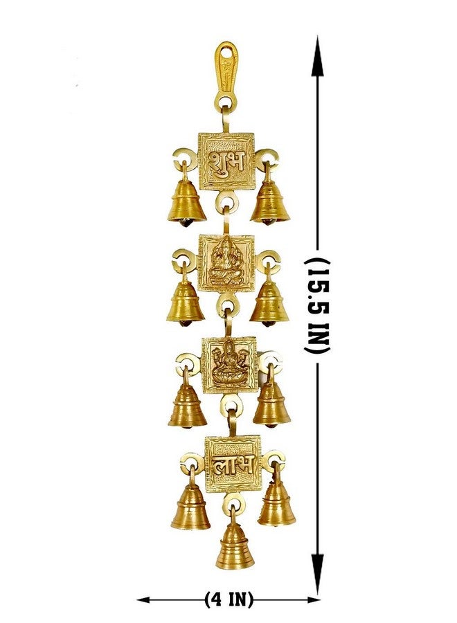 Pick End Now Brass Laxmi, Ganesh, Shubh Labh Wall Hanging with 9 Bells, Door Hanging Bells for Festival Decoration, Product Dimensions - 4 x 1.18 x 15.5In, 740Gms - Image 2
