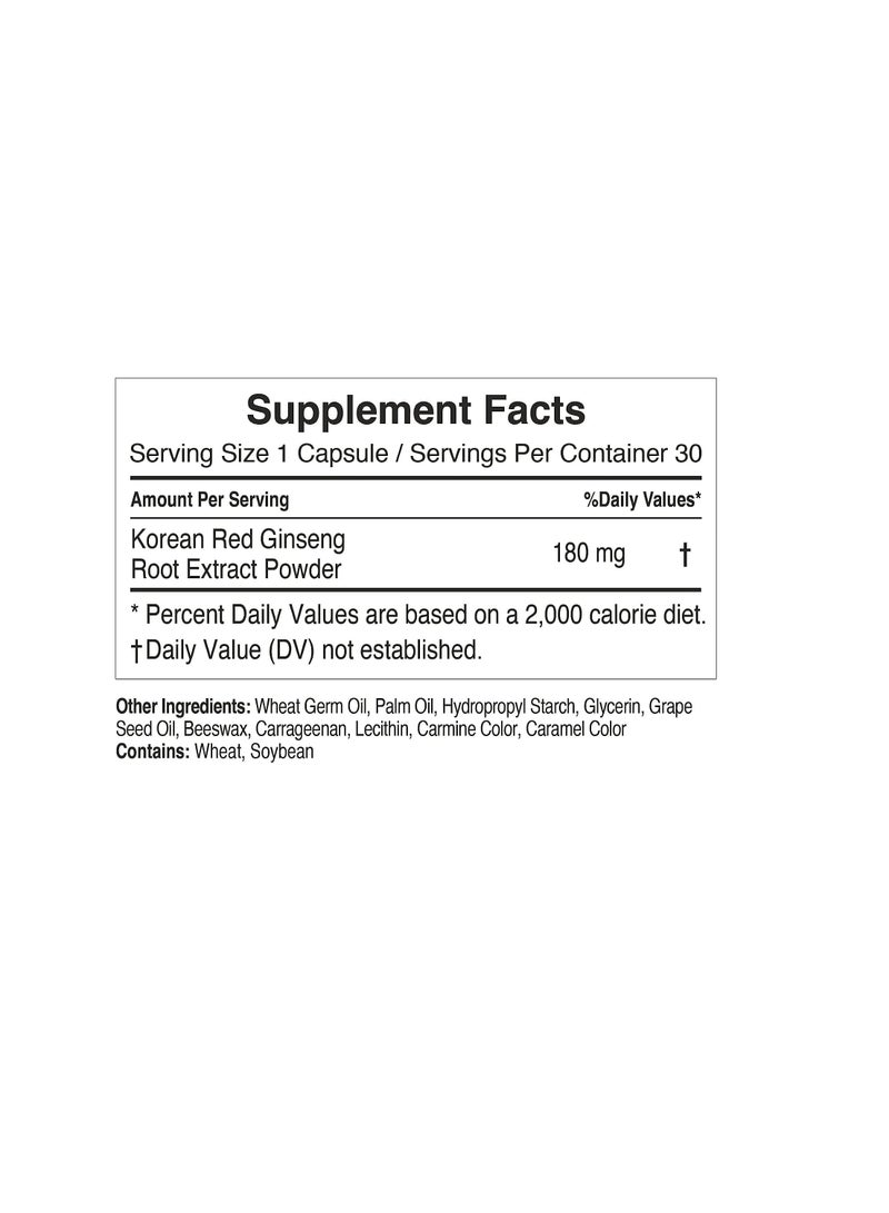 تشونغ كوان جانغ كبسولات مستخلص الجنسنغ الأحمر الكوري بالإضافة إلى حبوب التركيز الشاملة للرجال والنساء، مكملات الطاقة الطبيعية، الدورة الدموية، دعم المناعة، معزز الدماغ، 30 كبسولة - Image 2