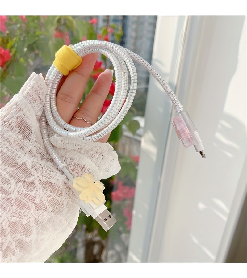 غطاء حماية شفاف لكابل بيانات زهرة الكرز مع قلب لامع هدية - Image 4