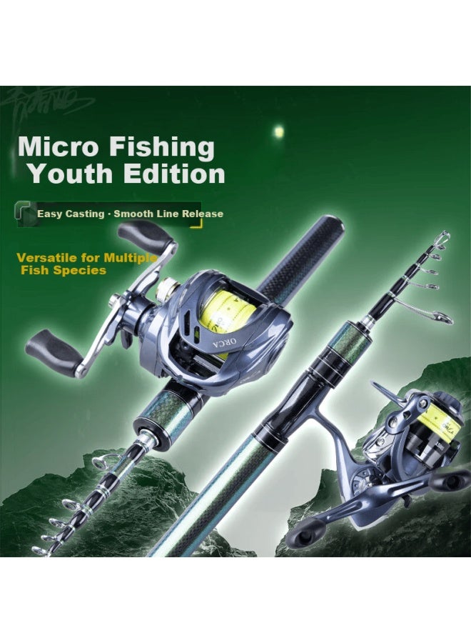 Taigek Micro Fishing Youth Edition Telescopic Universal Rod M Action Mini Travel Rod 2.4m Gun Handle Water Drop Reel Left-handed Set - Image 1
