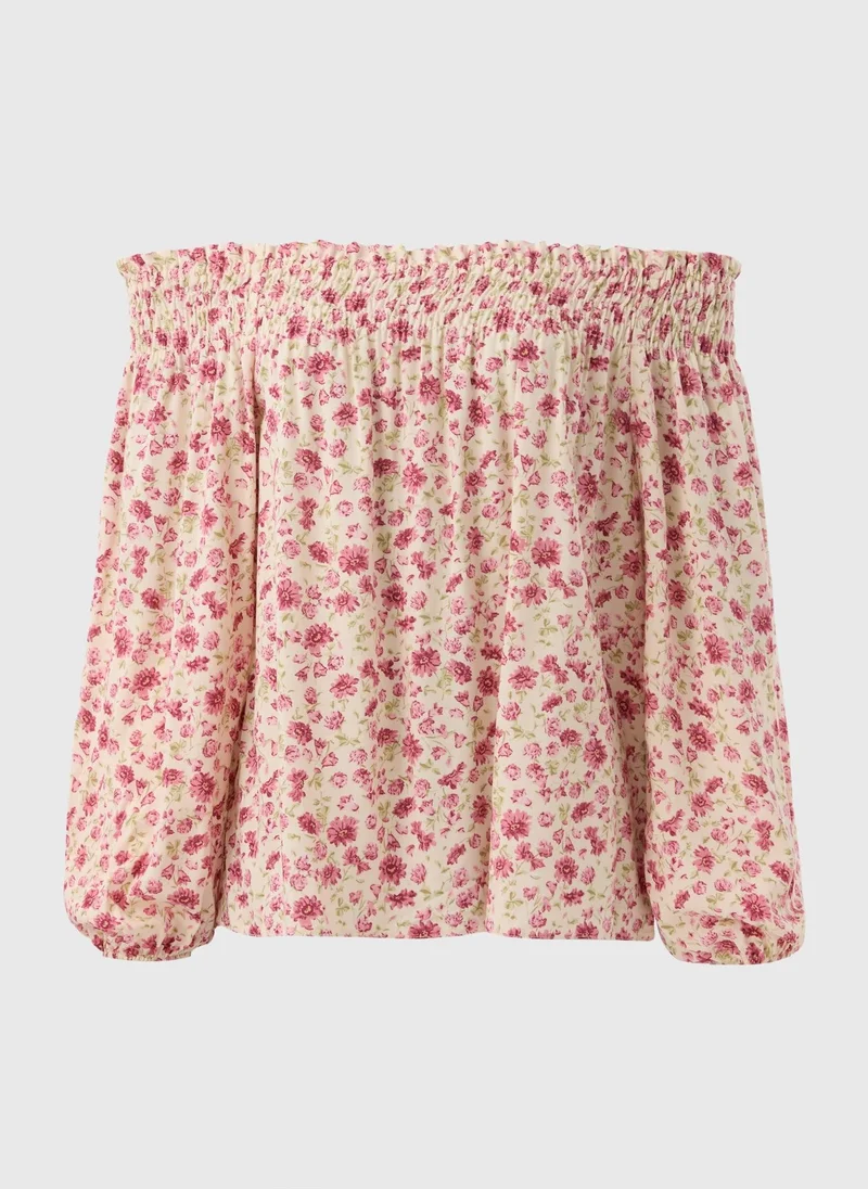 Matalan Pink Floral Shirred Bardot Top