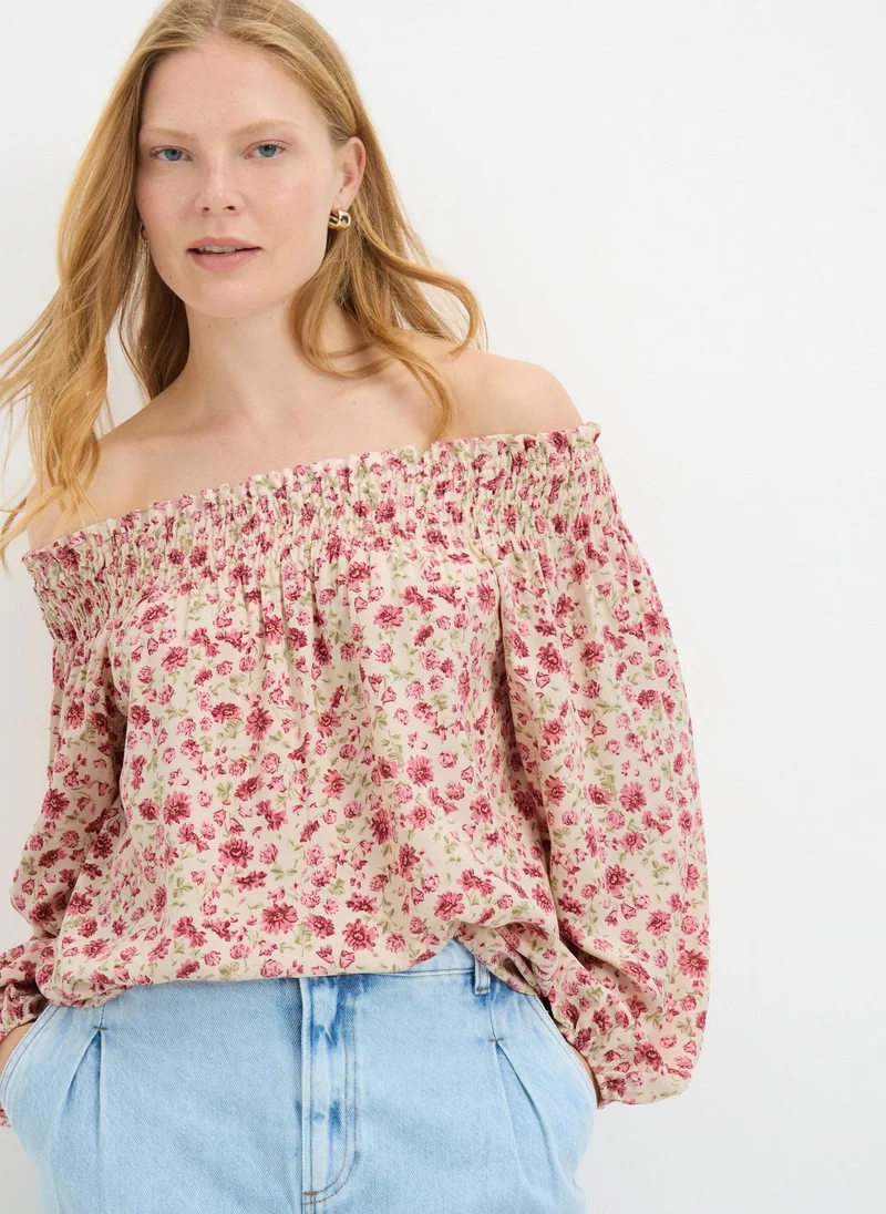 Matalan Pink Floral Shirred Bardot Top