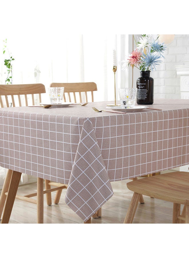 NIBEMINENT Checkerd Pattern Waterproof Table Cloth Brown/White 120x160cm - Image 1