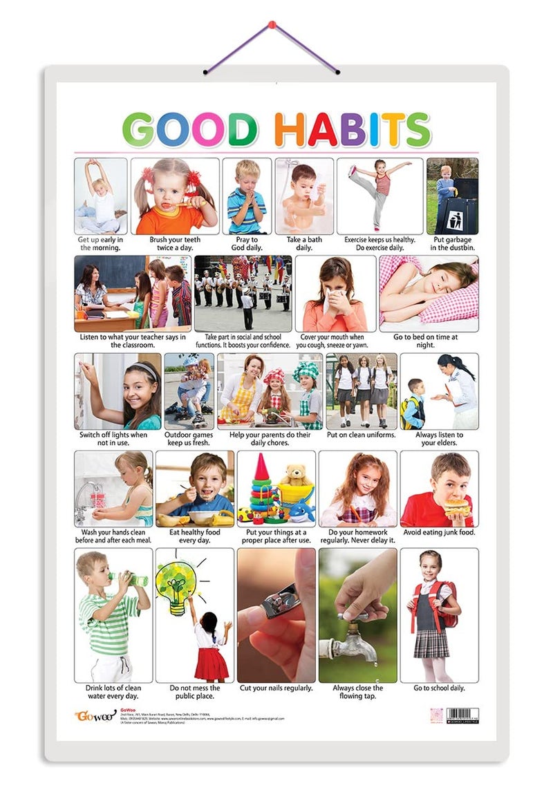 GoWoo Good Habits Early Learning Educational Chart for Kids | 20"X30" inch |Non-Tearable and Waterproof | Double Sided Laminated | Perfect for Homeschooling, Kindergarten and Nursery Students - Image 1