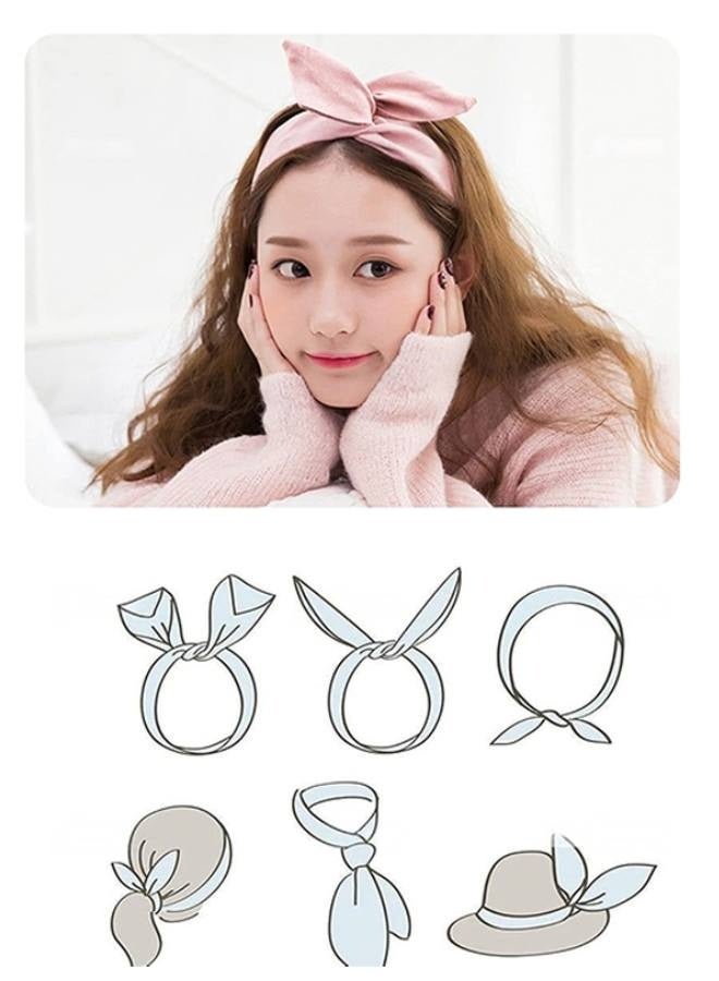 5 Pack Solid Color Twist Bow Headband Wired Hair Tie Wire Headbands Rabbit Ear Head Wraps for Women Girls Accessories - Image 2