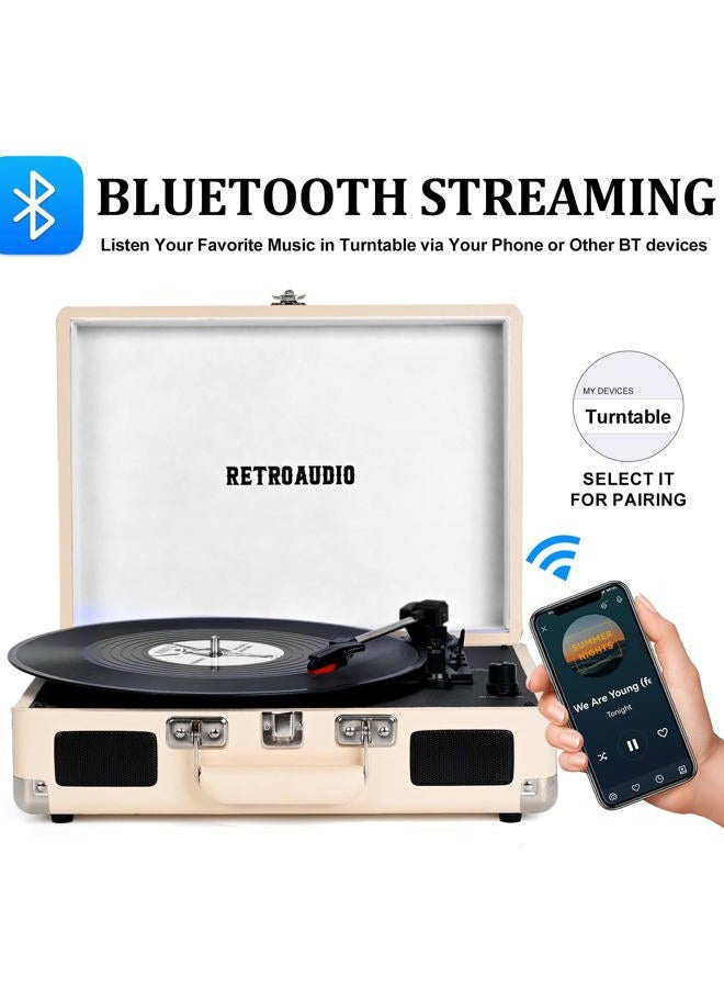 RetroAudio Vinyl Record Player Bluetooth Vintage Portable Suitcase Turntable with Built-in Speakers 3-Speed Belt-Driven Record Player Support RCA Output and Headphone Output (Warm White) - Image 2