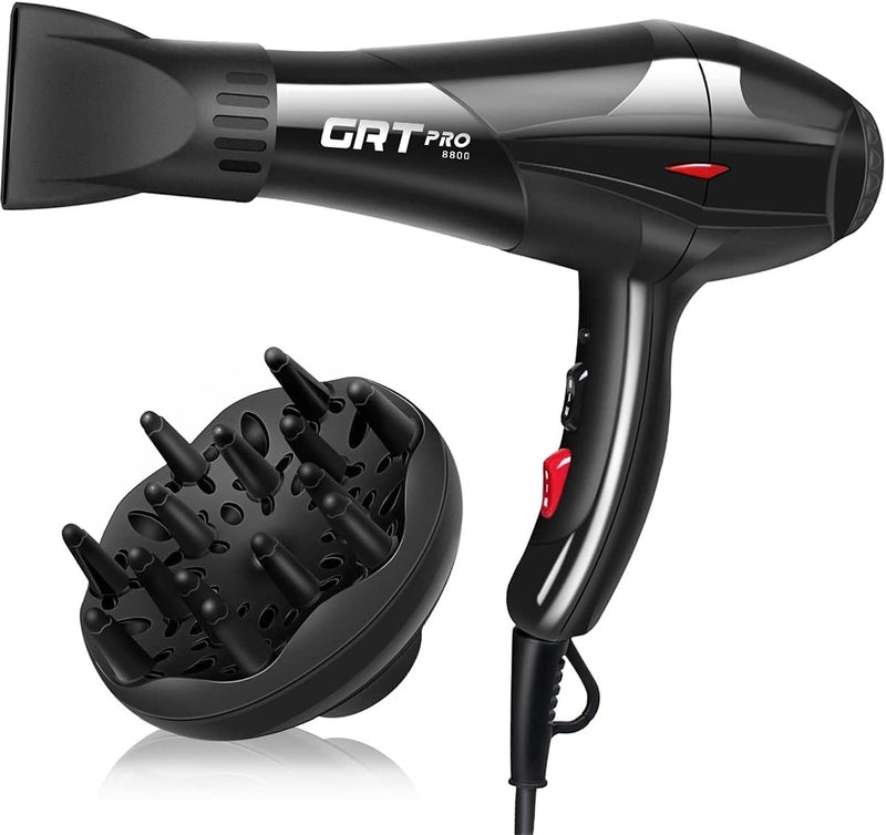 GRT PRO Professional Hair Dryer 3500W Ionic Hairdryer AC Motor Blue Light Anion with 1 Diffuser & 2 Nozzles Accessories, Overheating Protection 2 Speeds 3 Heat Settings for Women Men Home Salon - Image 1
