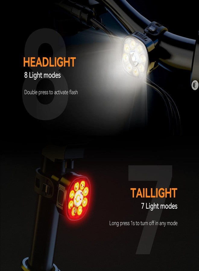 victagen Bike Lights Kit 9LED Bike Headlights High & Low Beams, Ultra-Light and Bright Bicycle Lights, Waterproof Bike Lights for Night Riding, USB-C Bicycle Front and Rear Lights (VTG9) - Image 2