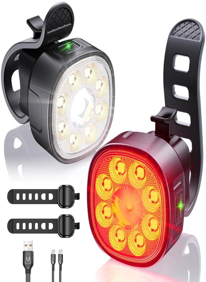 victagen Bike Lights Kit 9LED Bike Headlights High & Low Beams, Ultra-Light and Bright Bicycle Lights, Waterproof Bike Lights for Night Riding, USB-C Bicycle Front and Rear Lights (VTG9) - Image 1