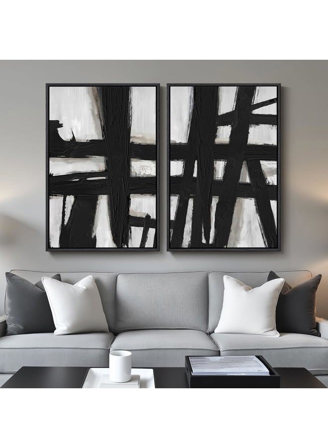 Cuspin VAN GOGH ART Large Framed Black & White Abstract Canvas Prints Wall Art, Set of 2, 24x36 Inches, Living Room, Hallway, Office Wall Decor - Image 1