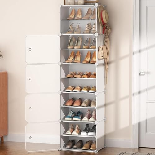 Zemic 10 Shelf DIY Shoe Rack Organizer ^ Multi-Purpose Plastic Shoe Rack for Home Shelves, Plastic Home Shoes Storage, PP Plastic Cabinets with Door, Chappal Slipper Shoe Stand (Grey) - Image 1