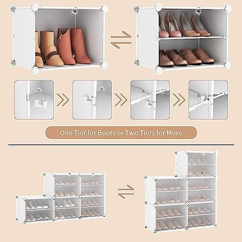 Zemic 10 Shelf DIY Shoe Rack Organizer ^ Multi-Purpose Plastic Shoe Rack for Home Shelves, Plastic Home Shoes Storage, PP Plastic Cabinets with Door, Chappal Slipper Shoe Stand (Grey) - Image 3