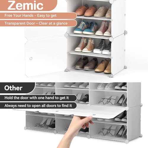 Zemic 10 Shelf DIY Shoe Rack Organizer ^ Multi-Purpose Plastic Shoe Rack for Home Shelves, Plastic Home Shoes Storage, PP Plastic Cabinets with Door, Chappal Slipper Shoe Stand (Grey) - Image 5