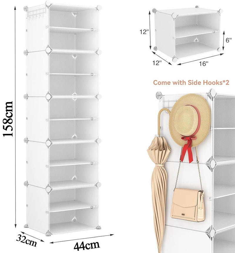 Zemic 10 Shelf DIY Shoe Rack Organizer ^ Multi-Purpose Plastic Shoe Rack for Home Shelves, Plastic Home Shoes Storage, PP Plastic Cabinets with Door, Chappal Slipper Shoe Stand (Grey) - Image 2