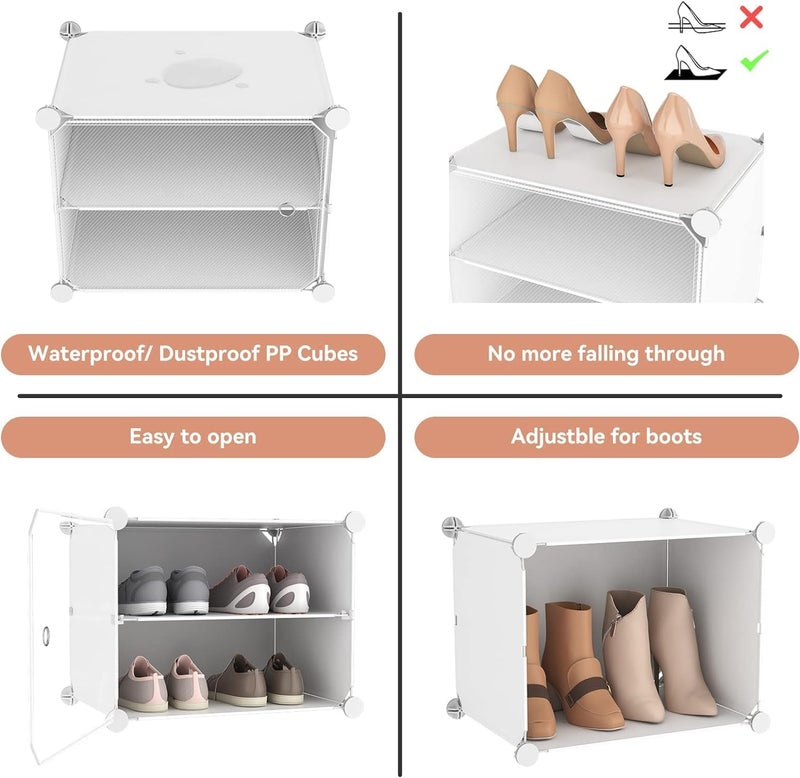 Zemic 10 Shelf DIY Shoe Rack Organizer ^ Multi-Purpose Plastic Shoe Rack for Home Shelves, Plastic Home Shoes Storage, PP Plastic Cabinets with Door, Chappal Slipper Shoe Stand (Grey) - Image 4